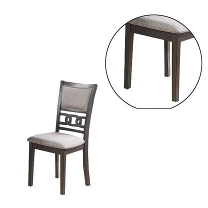 Fabric Upholstered Dining Chair with Panel Back, Knot Cut Outs, Set of 2, Gray