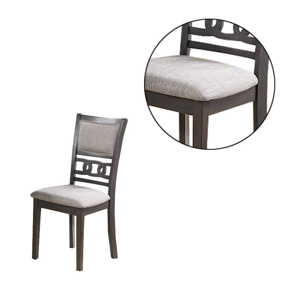 Fabric Upholstered Dining Chair with Panel Back, Knot Cut Outs, Set of 2, Gray
