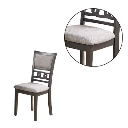 Fabric Upholstered Dining Chair with Panel Back, Knot Cut Outs, Set of 2, Gray