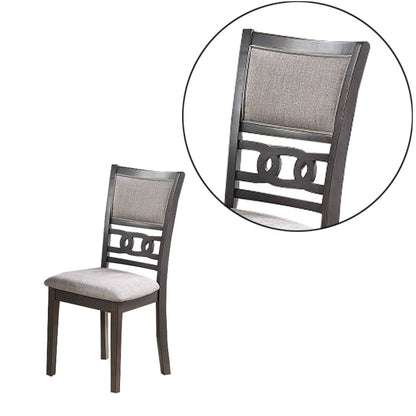 Fabric Upholstered Dining Chair with Panel Back, Knot Cut Outs, Set of 2, Gray