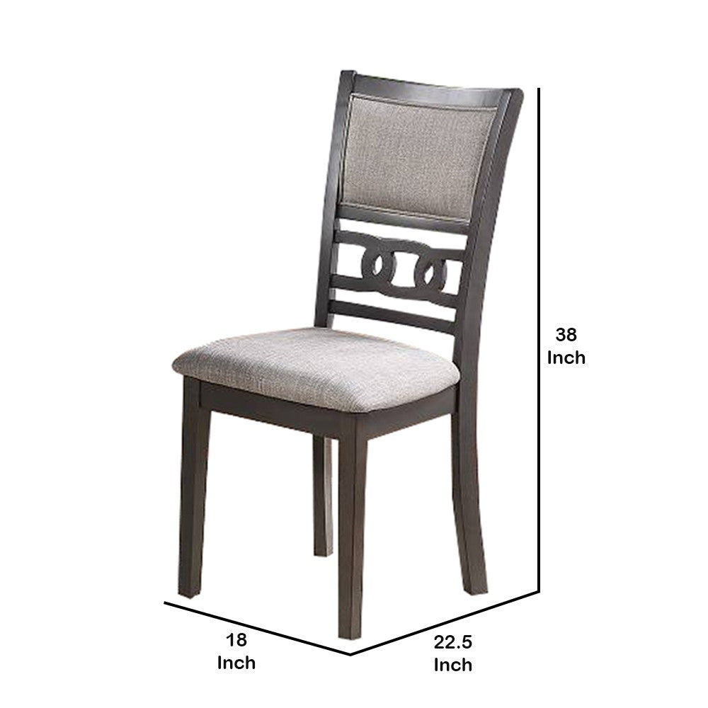Fabric Upholstered Dining Chair with Panel Back, Knot Cut Outs, Set of 2, Gray