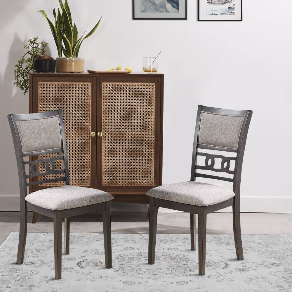 Fabric Upholstered Dining Chair with Panel Back, Knot Cut Outs, Set of 2, Gray