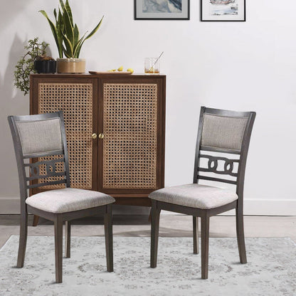 Fabric Upholstered Dining Chair with Panel Back, Knot Cut Outs, Set of 2, Gray