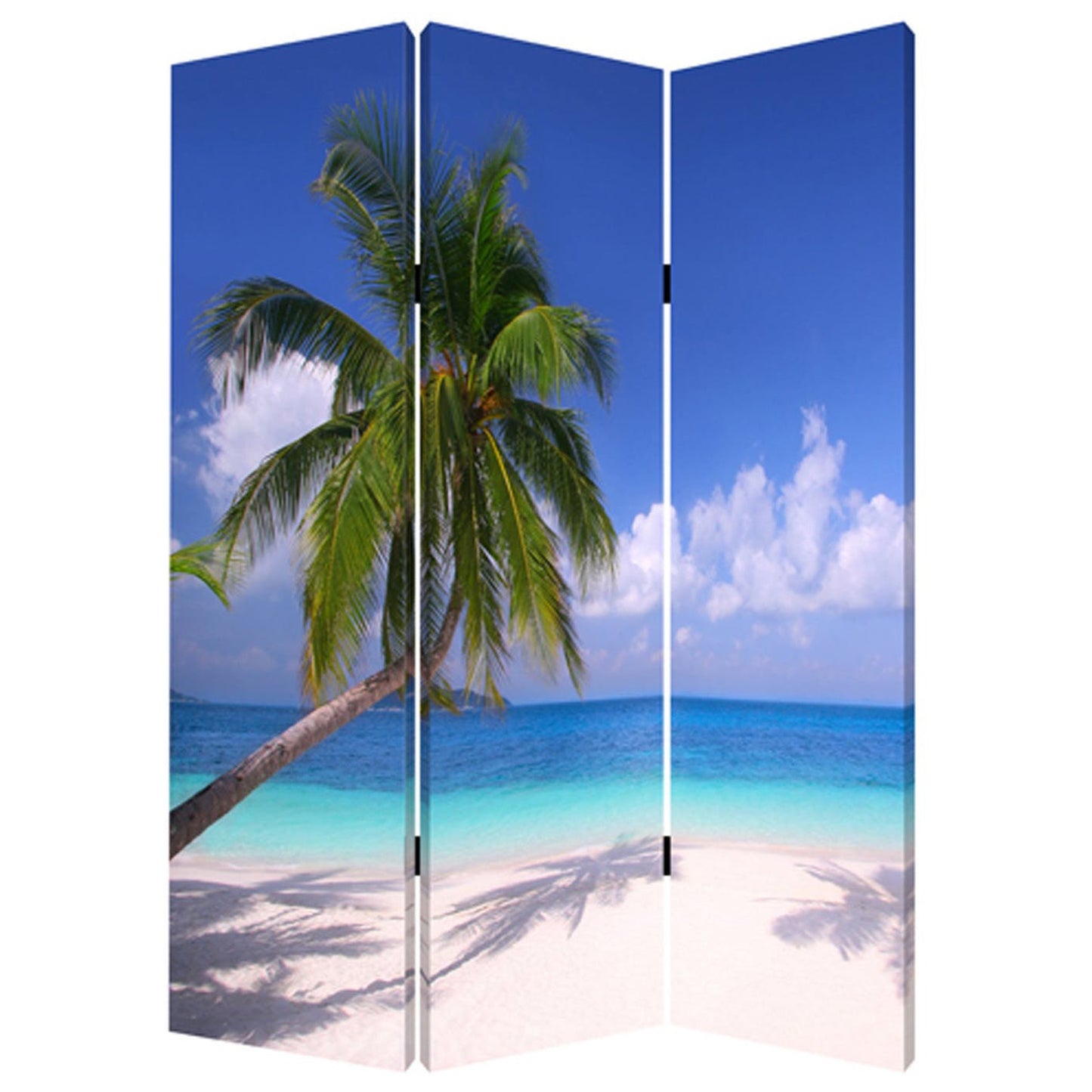 Beach Inspired Canvas Print 3 Panel Wooden Screen, Blue and Green — Chic Home-Decor