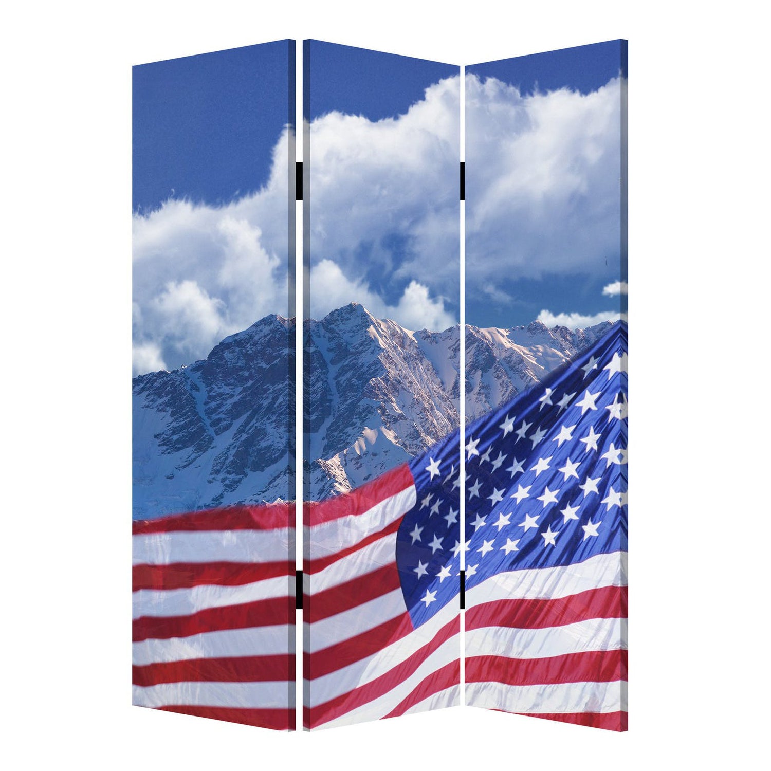American Flag Printed Wood and Canvas 3 Panel Screen, Multicolor — Chic Home-Decor