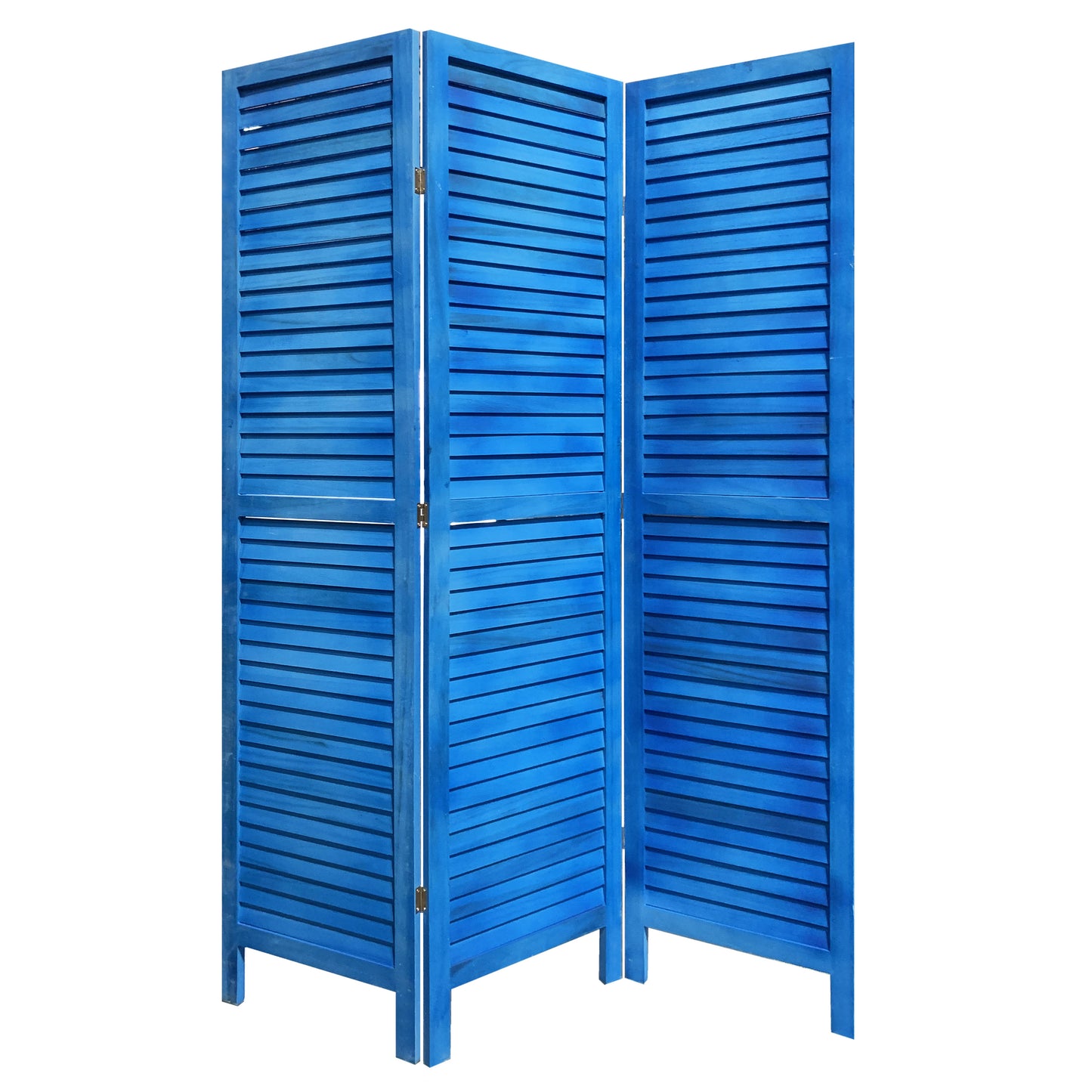 Wooden 3 Panel Shutter Screen with Fitted Slats, Light Blue — Chic Home-Decor