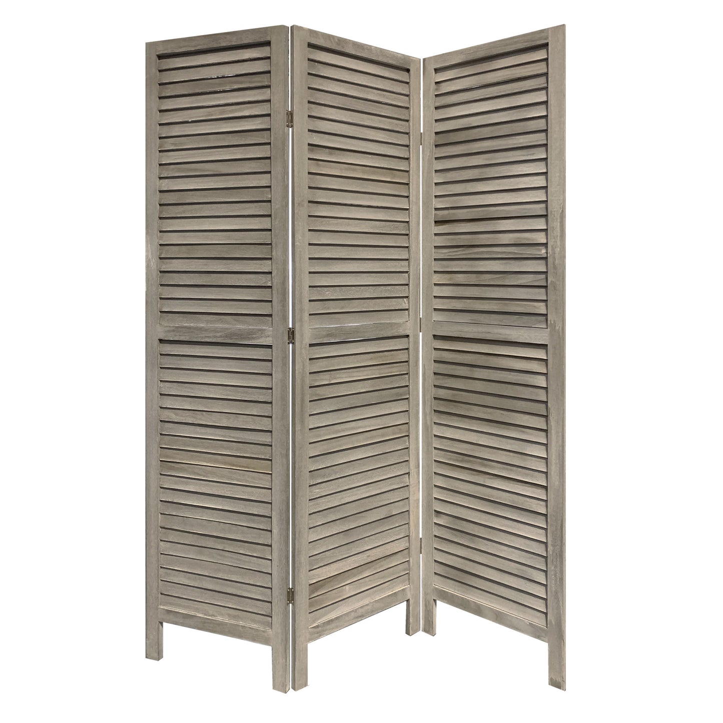 Wooden 3 Panel Shutter Screen with Fitted Slats, Gray — Chic Home-Decor