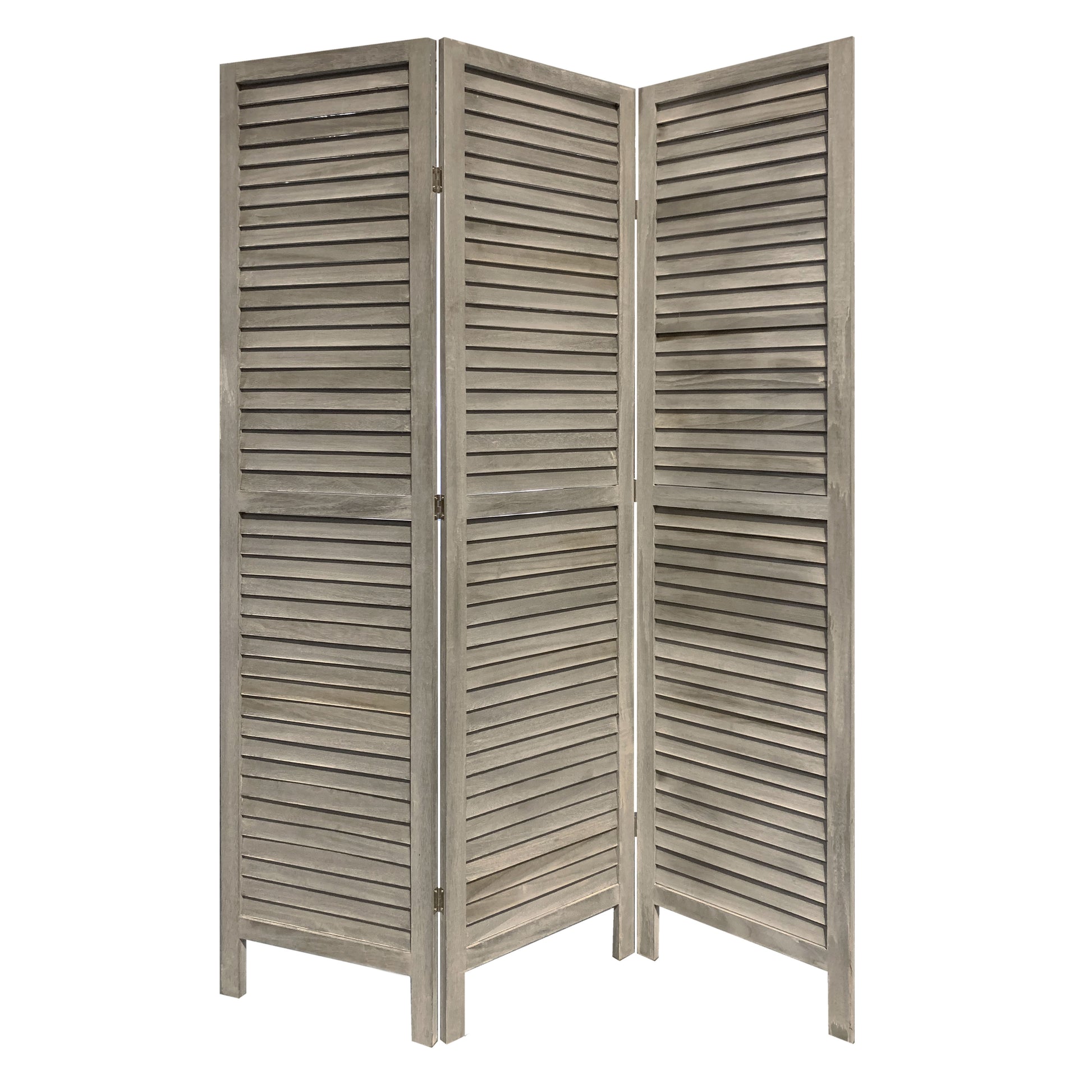Wooden 3 Panel Shutter Screen with Fitted Slats, Gray — Chic Home-Decor