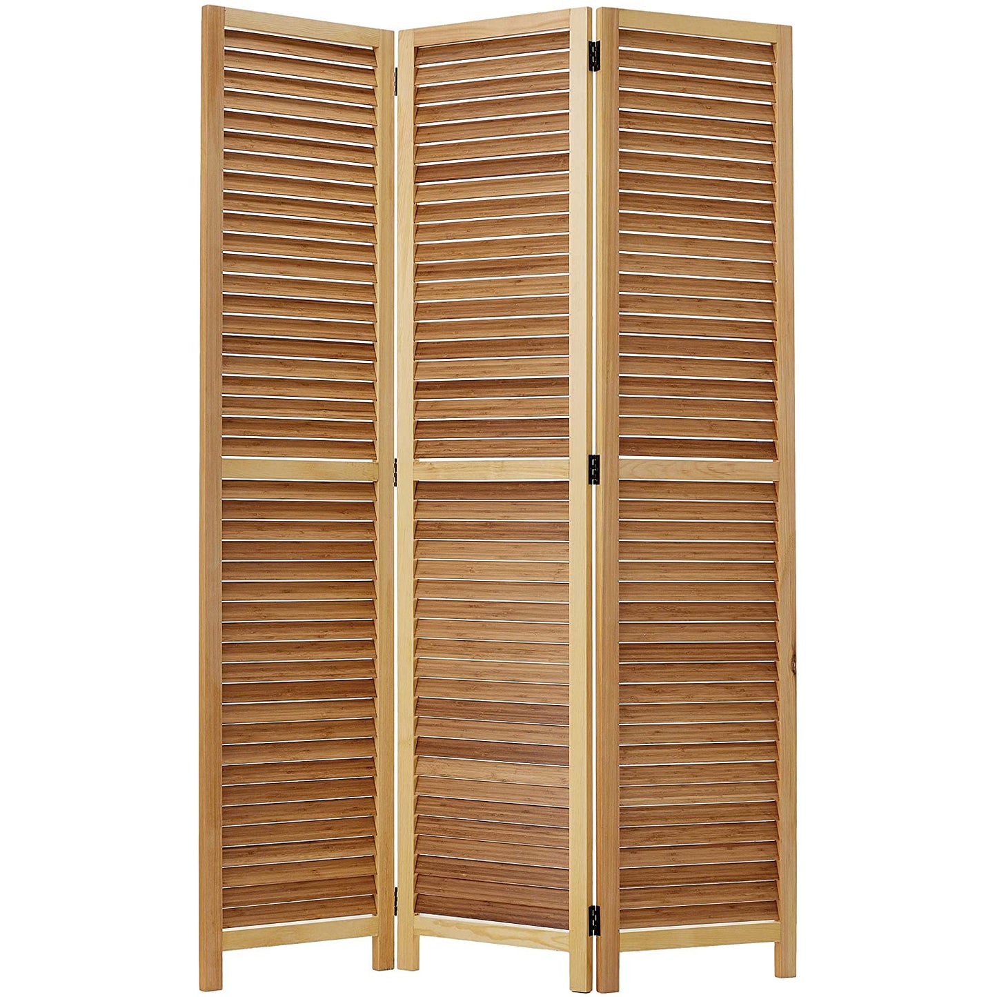 Wooden 3 Panel Shutter Screen with Bamboo Slats, Natural Brown — Chic Home-Decor