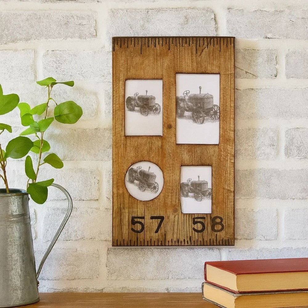 Rectangular Distressed Wooden Frame with 4 Photo Slots, Brown