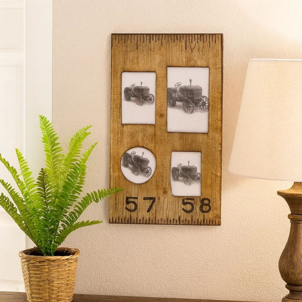 Rectangular Distressed Wooden Frame with 4 Photo Slots, Brown