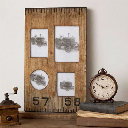 Rectangular Distressed Wooden Frame with 4 Photo Slots, Brown