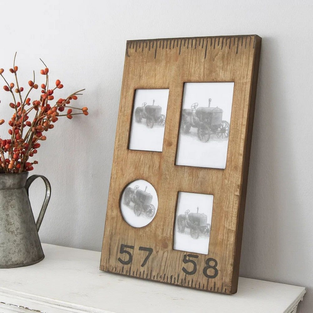 Rectangular Distressed Wooden Frame with 4 Photo Slots, Brown