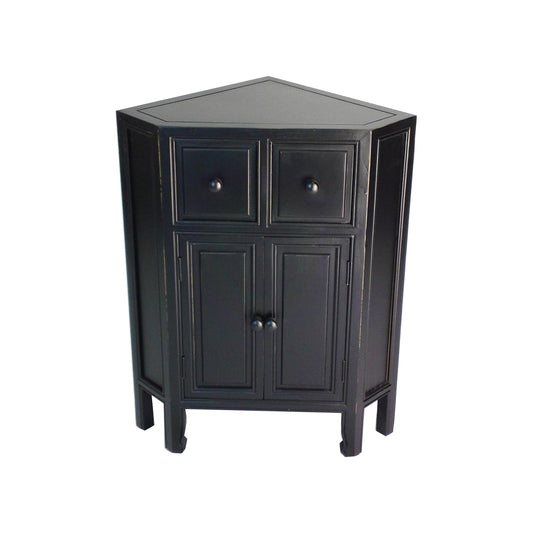 30 Inch Wooden 2 Door Corner Cabinet with 2 Drawers, Black — Chic Home-Decor