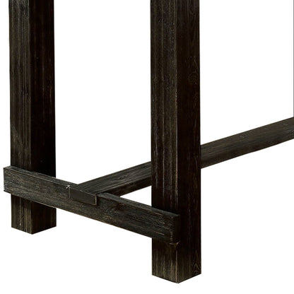 Rustic Plank Wooden Bar Table with Block Legs, Antique Black