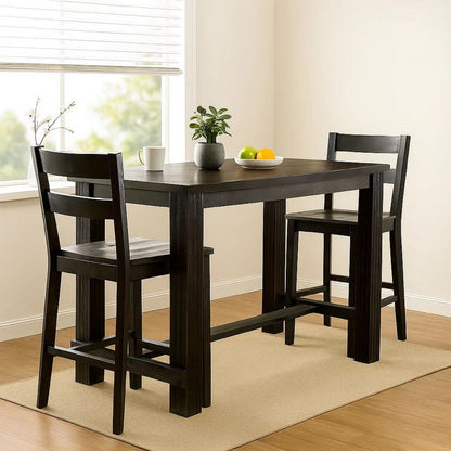 Rustic Plank Wooden Bar Table with Block Legs, Antique Black