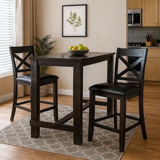 Rustic Plank Wooden Bar Table with Block Legs, Antique Black