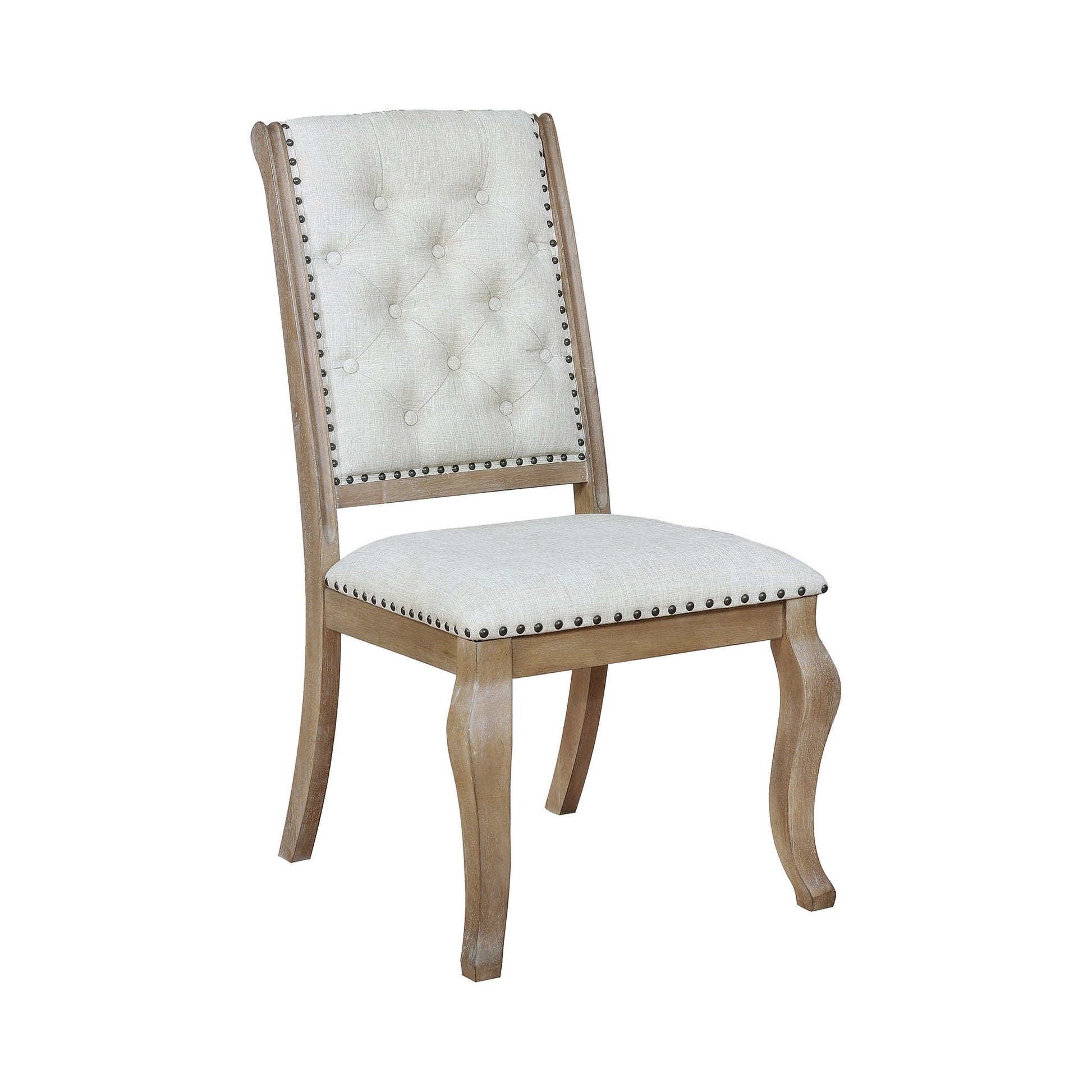 Button Tufted Fabric Side Chair with Cabriole Legs,Set of 2,Brown and Cream — Chic Home-Decor