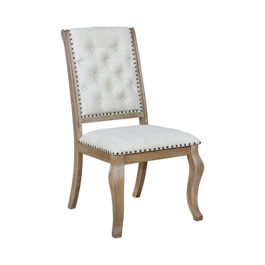 Button Tufted Fabric Side Chair with Cabriole Legs,Set of 2,Brown and Cream — Chic Home-Decor