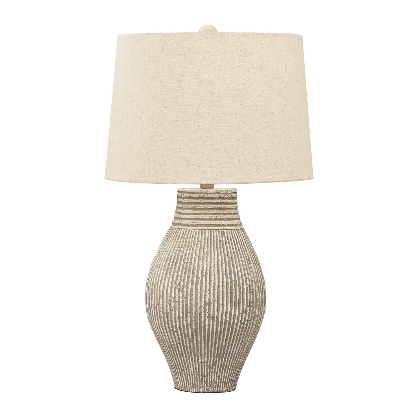 Drum shade table lamp with beige paper composite base by Benzara