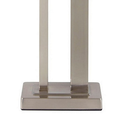 Metal Frame Table Lamp with Hardback Shade, Set of 2, White and Silver