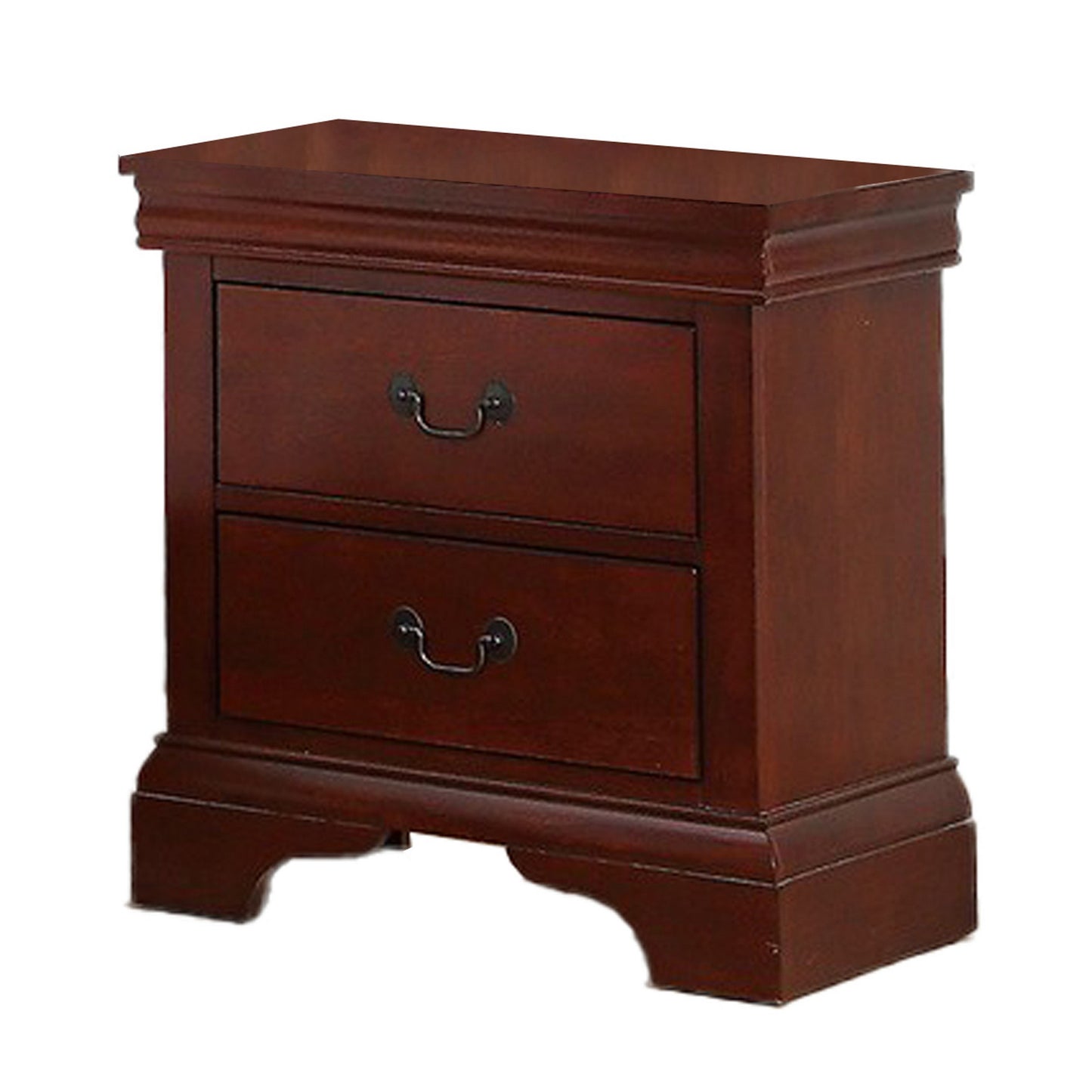 2 Drawer Wooden Nightstand with Panel Bracket Feet, Cherry Brown — Chic Home-Decor