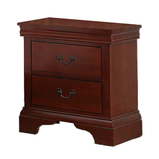 2 Drawer Wooden Nightstand with Panel Bracket Feet, Cherry Brown — Chic Home-Decor