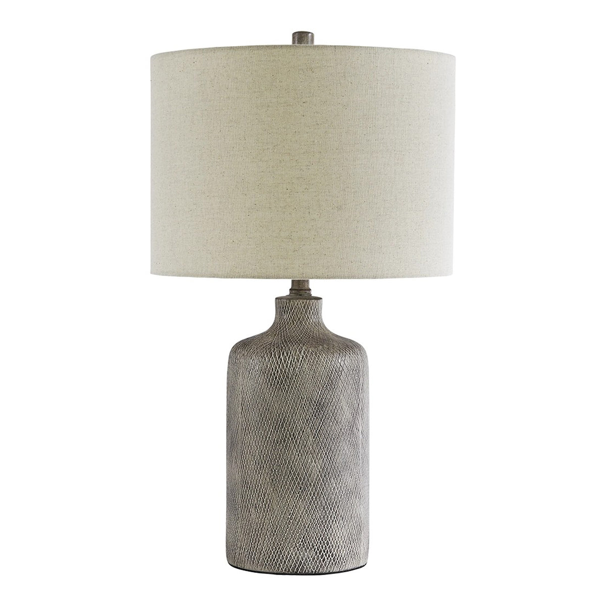 Textured Ceramic Frame Table Lamp with Fabric Shade, Gray and Off White — Chic Home-Decor