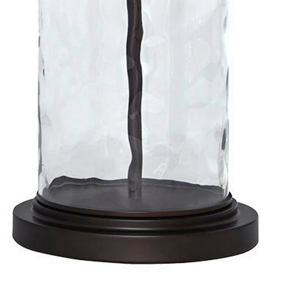Drum Shade Table Lamp with Glass Insert Base, Bronze