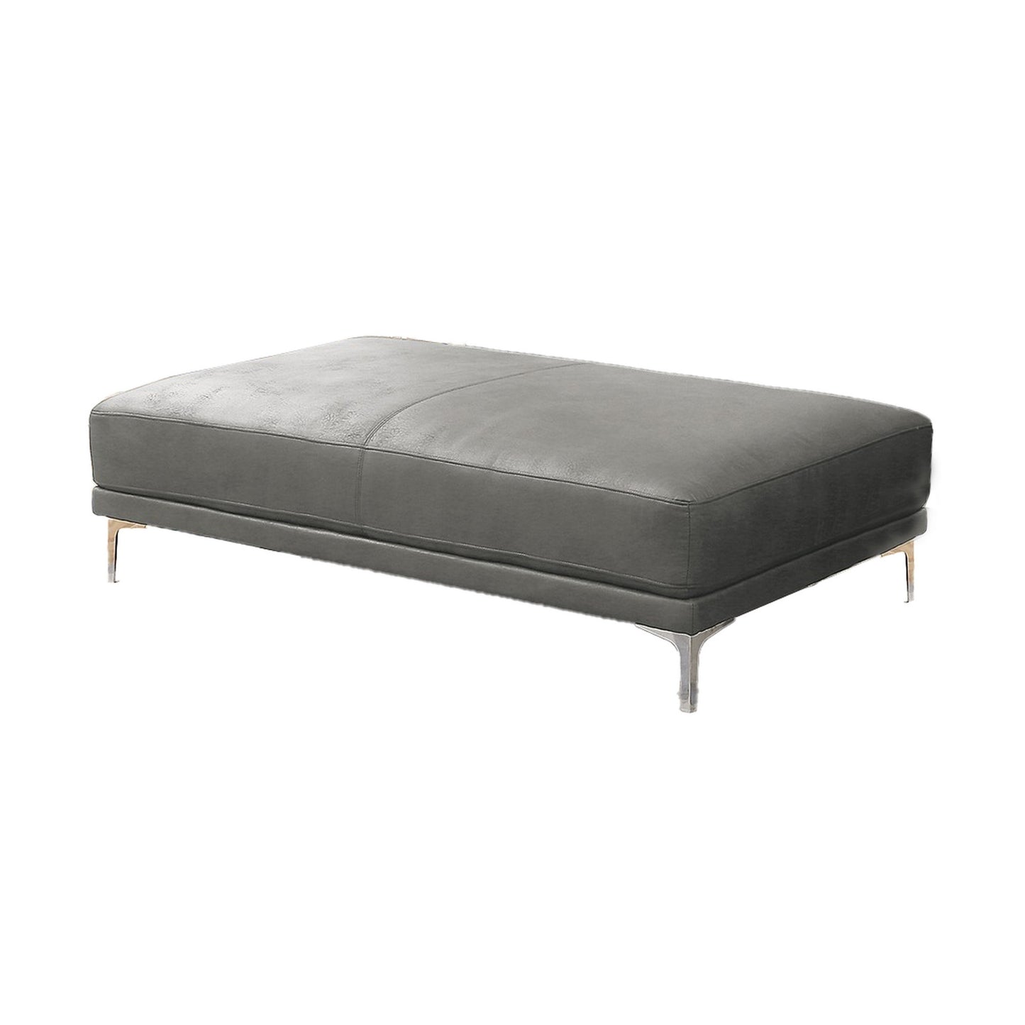 Leatherette Ottoman with Sleek Metal Feet, Gray — Chic Home-Decor