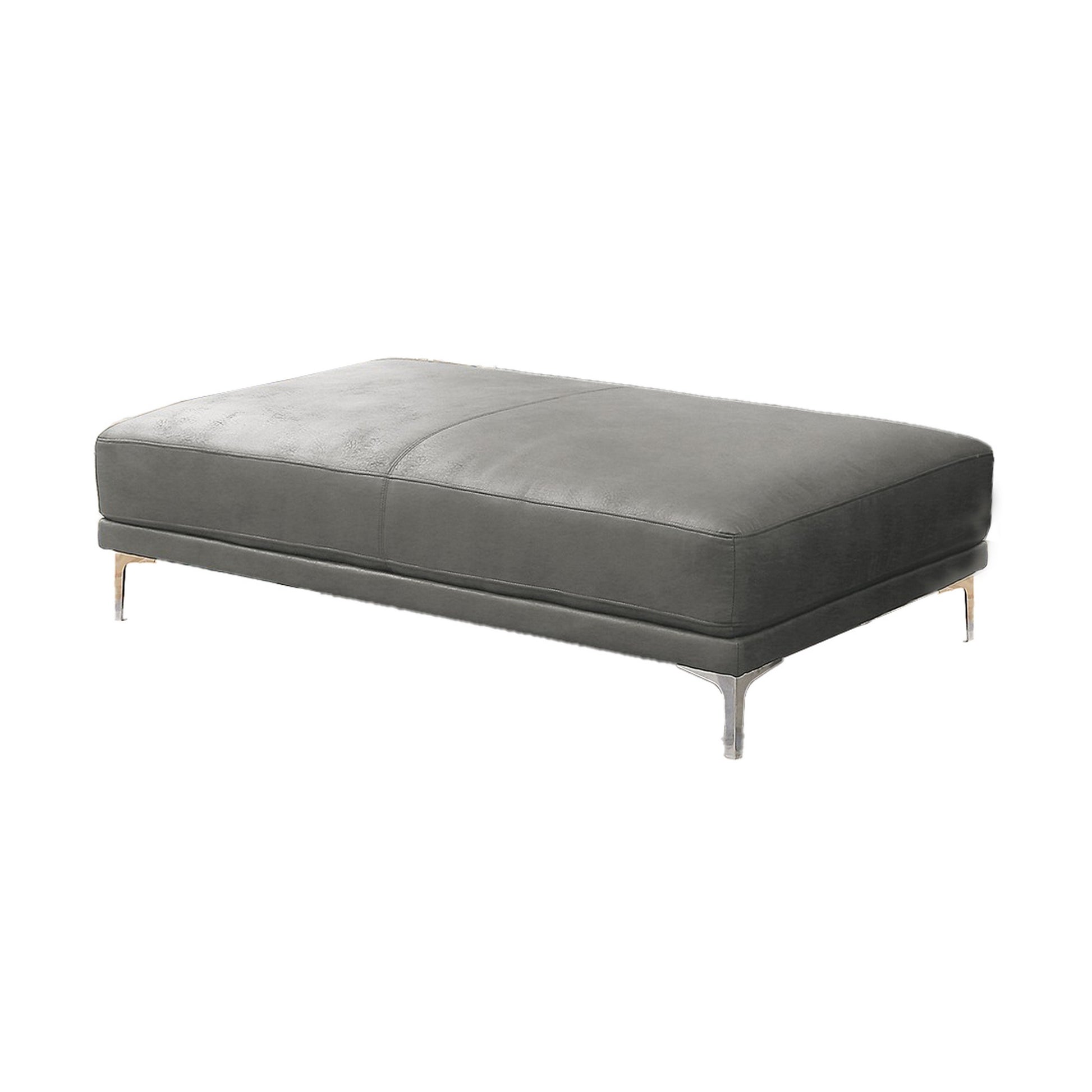 Leatherette Ottoman with Sleek Metal Feet, Gray — Chic Home-Decor