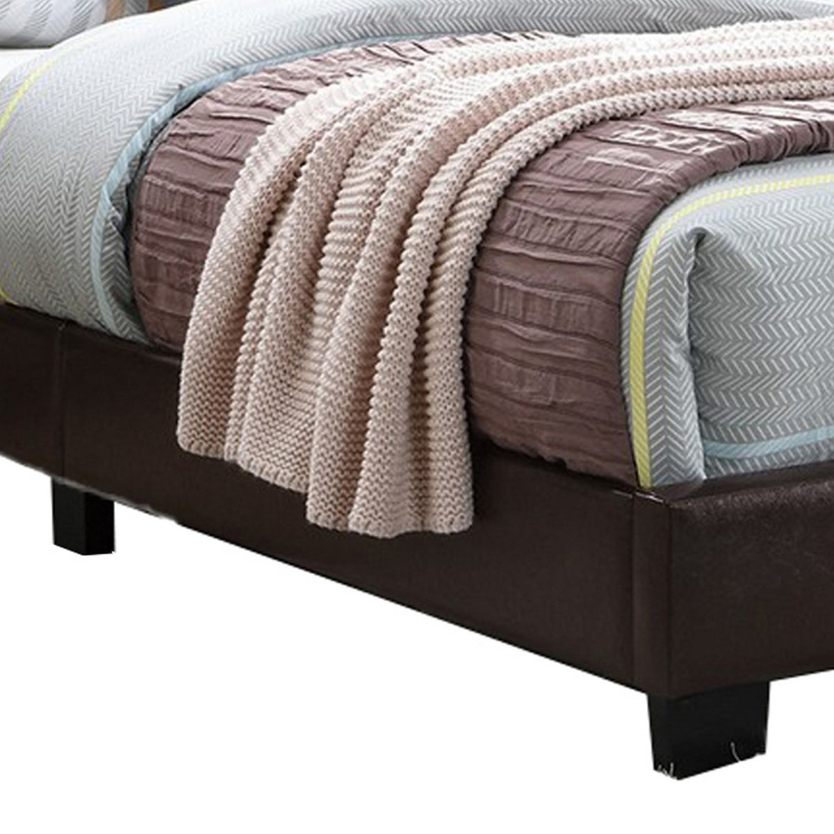 Transitional Style Leatherette Twin Bed with Padded Headboard, Dark Brown