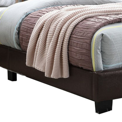 Transitional Style Leatherette Twin Bed with Padded Headboard, Dark Brown
