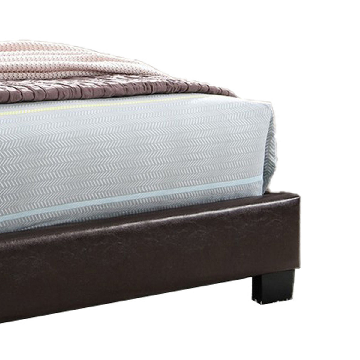 Transitional Style Leatherette Twin Bed with Padded Headboard, Dark Brown