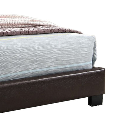 Transitional Style Leatherette Twin Bed with Padded Headboard, Dark Brown