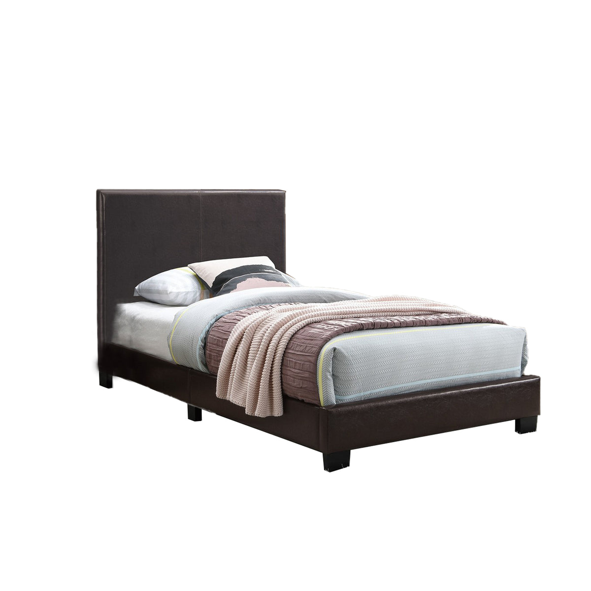 Transitional Style Leatherette Full Bed with Padded Headboard, Dark Brown — Chic Home-Decor