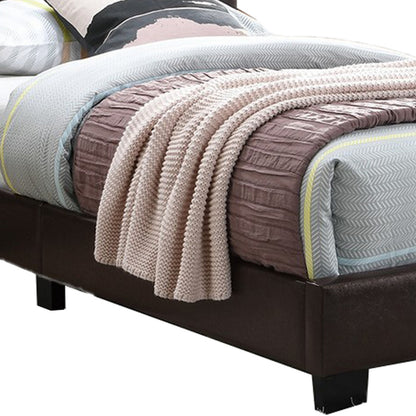 Transitional Style Leatherette Full Bed with Padded Headboard, Dark Brown