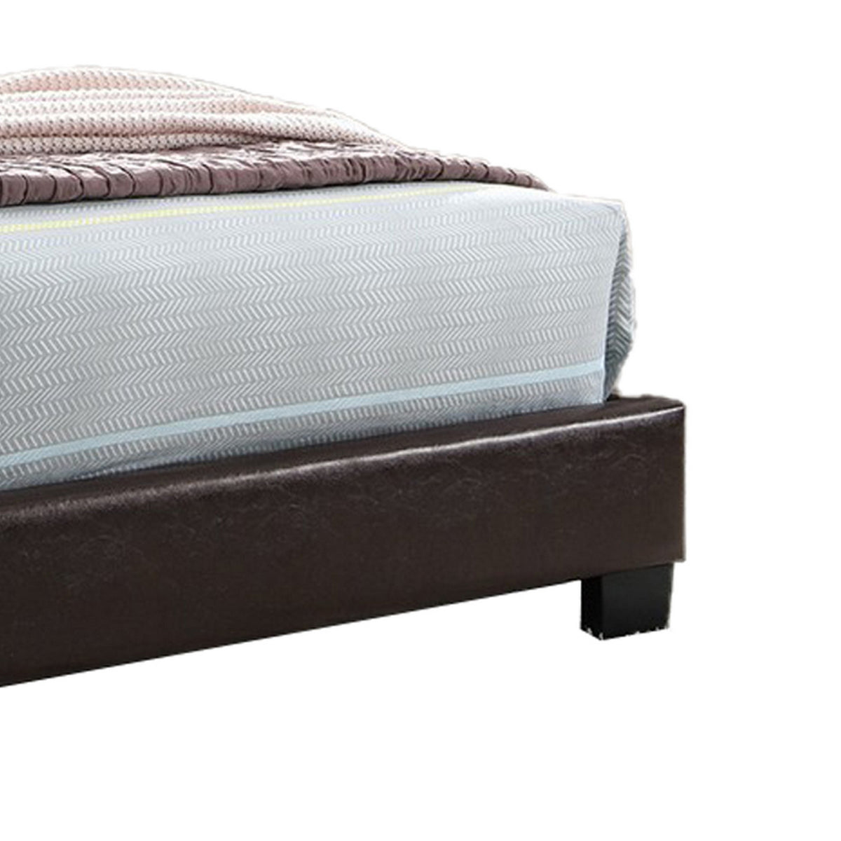 Transitional Style Leatherette Full Bed with Padded Headboard, Dark Brown