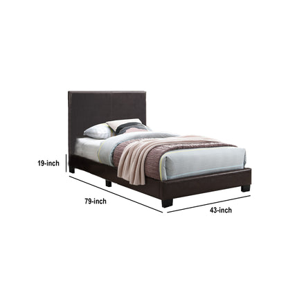 Transitional Style Leatherette Full Bed with Padded Headboard, Dark Brown