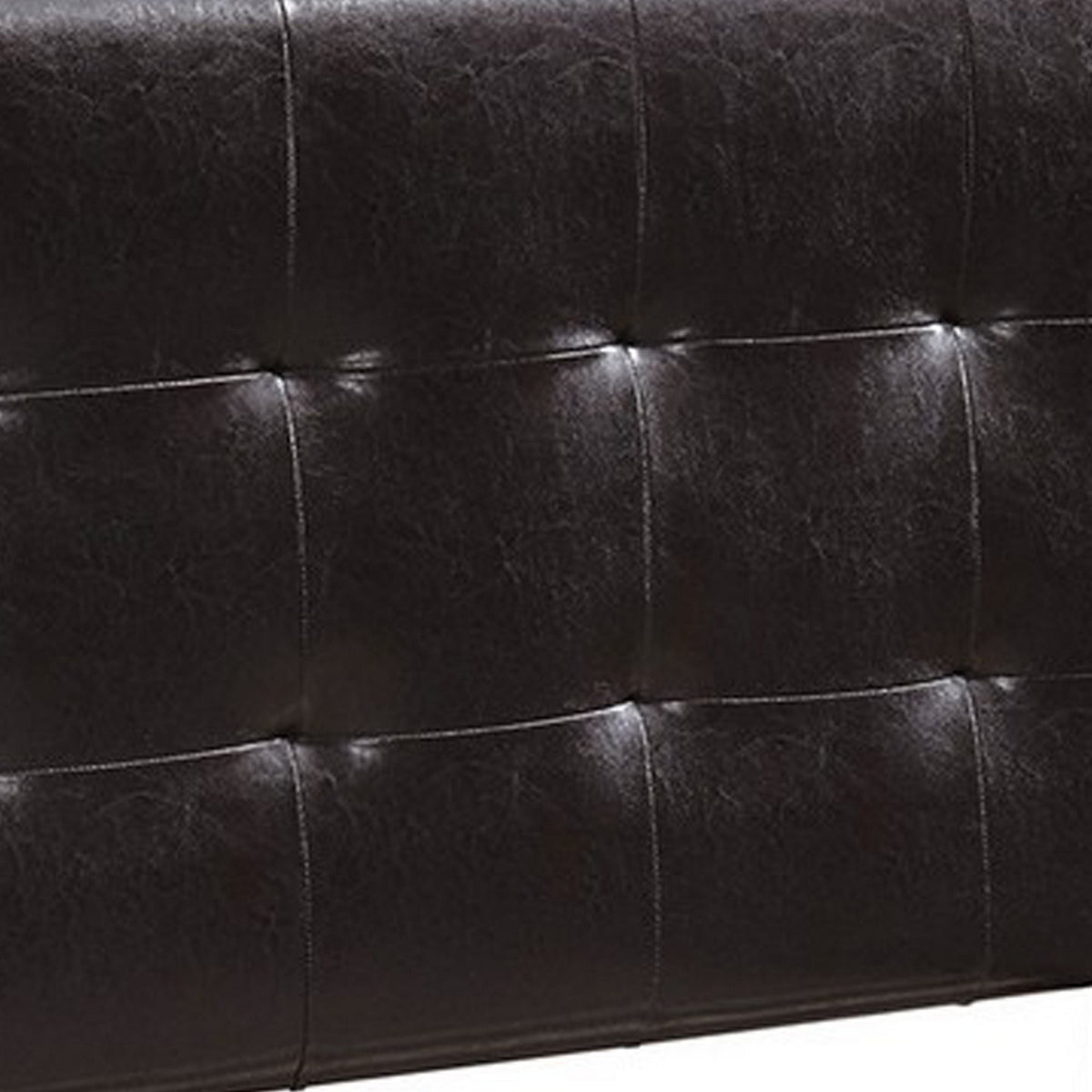 Twin leatherette bed with checkered tufted headboard in dark brown by Benjara
