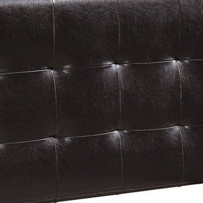 Twin leatherette bed with checkered tufted headboard in dark brown by Benjara