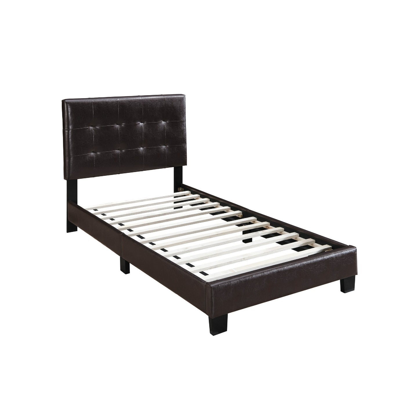 Full Leatherette Bed with Checkered Tufted Headboard, Dark Brown — Chic Home-Decor