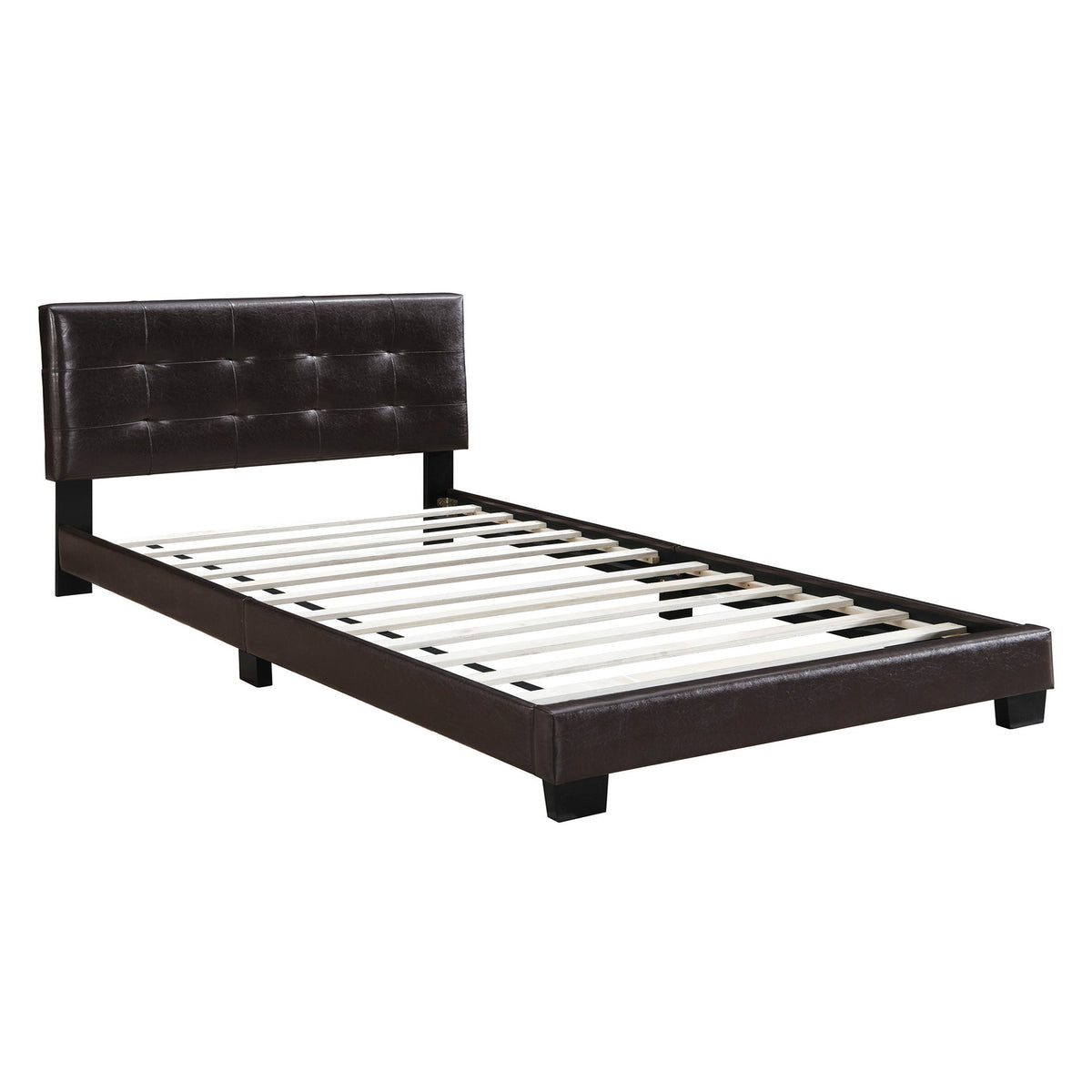 Queen Leatherette Bed with Checkered Tufted Headboard, Dark Brown — Chic Home-Decor