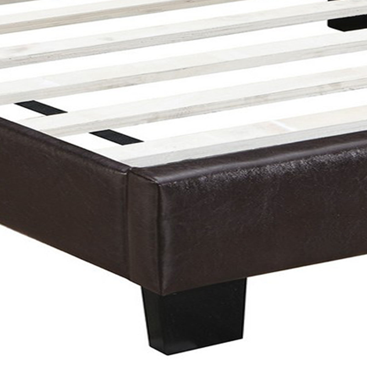 Queen Leatherette Bed with Checkered Tufted Headboard, Dark Brown