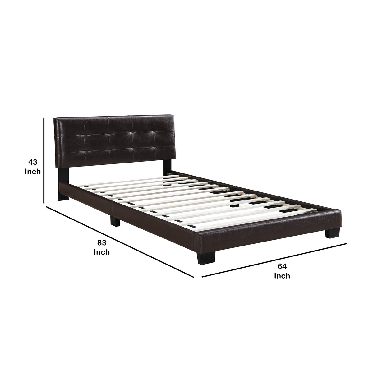 Queen Leatherette Bed with Checkered Tufted Headboard, Dark Brown