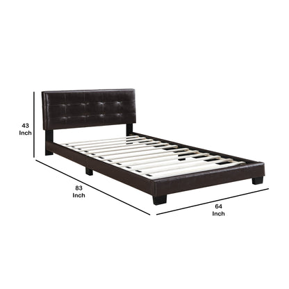 Queen Leatherette Bed with Checkered Tufted Headboard, Dark Brown