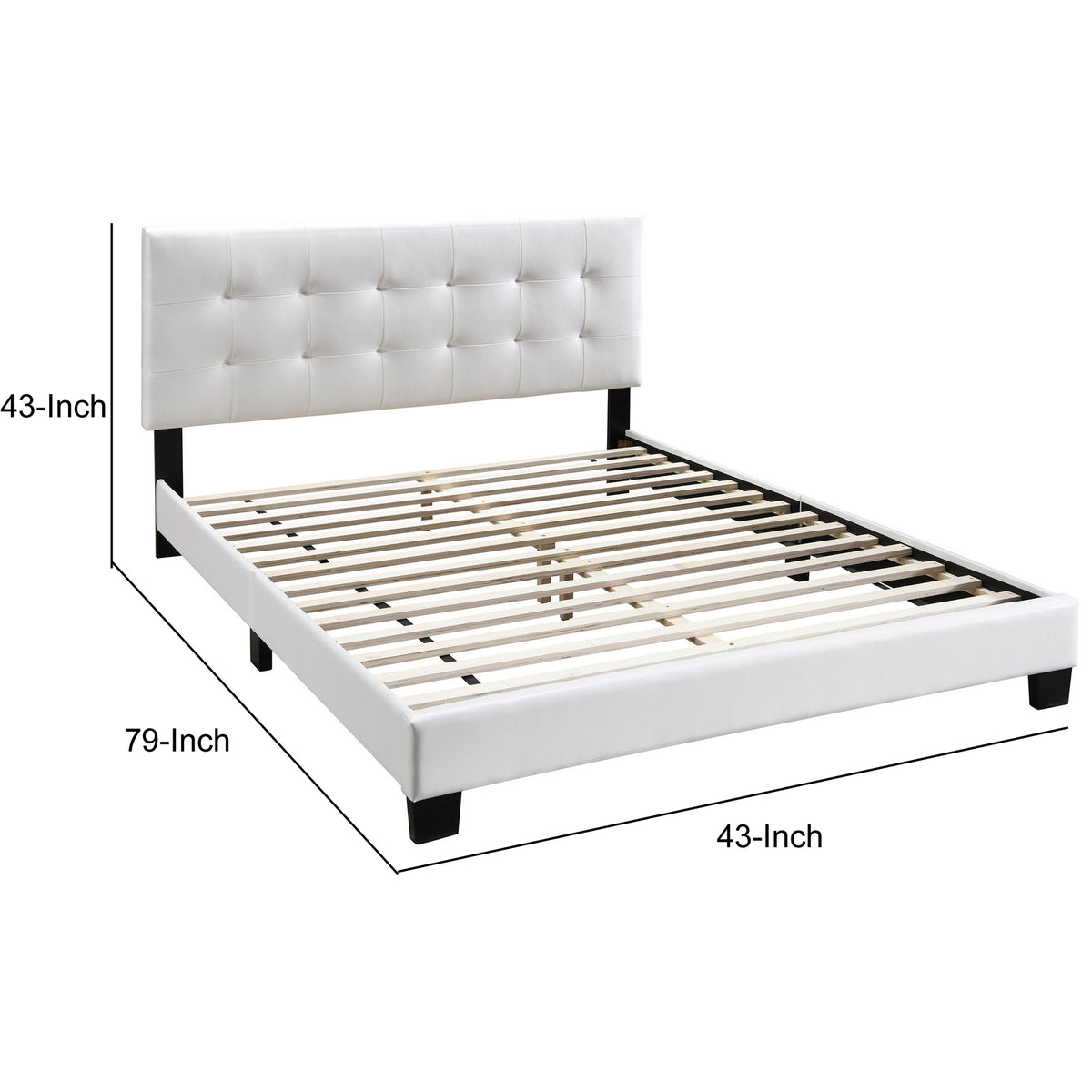 Twin Leatherette Bed with Checkered Tufted Headboard, White