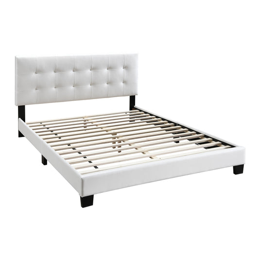 Twin Leatherette Bed with Checkered Tufted Headboard, White