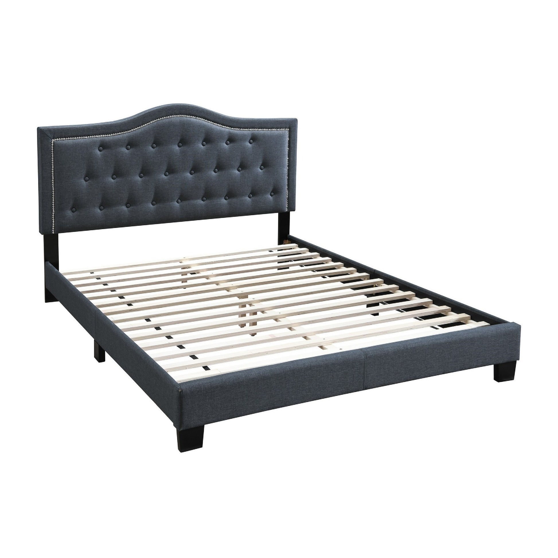Button Tufted Twin Burlap Bed with Curved Headboard, Charcoal Gray — Chic Home-Decor