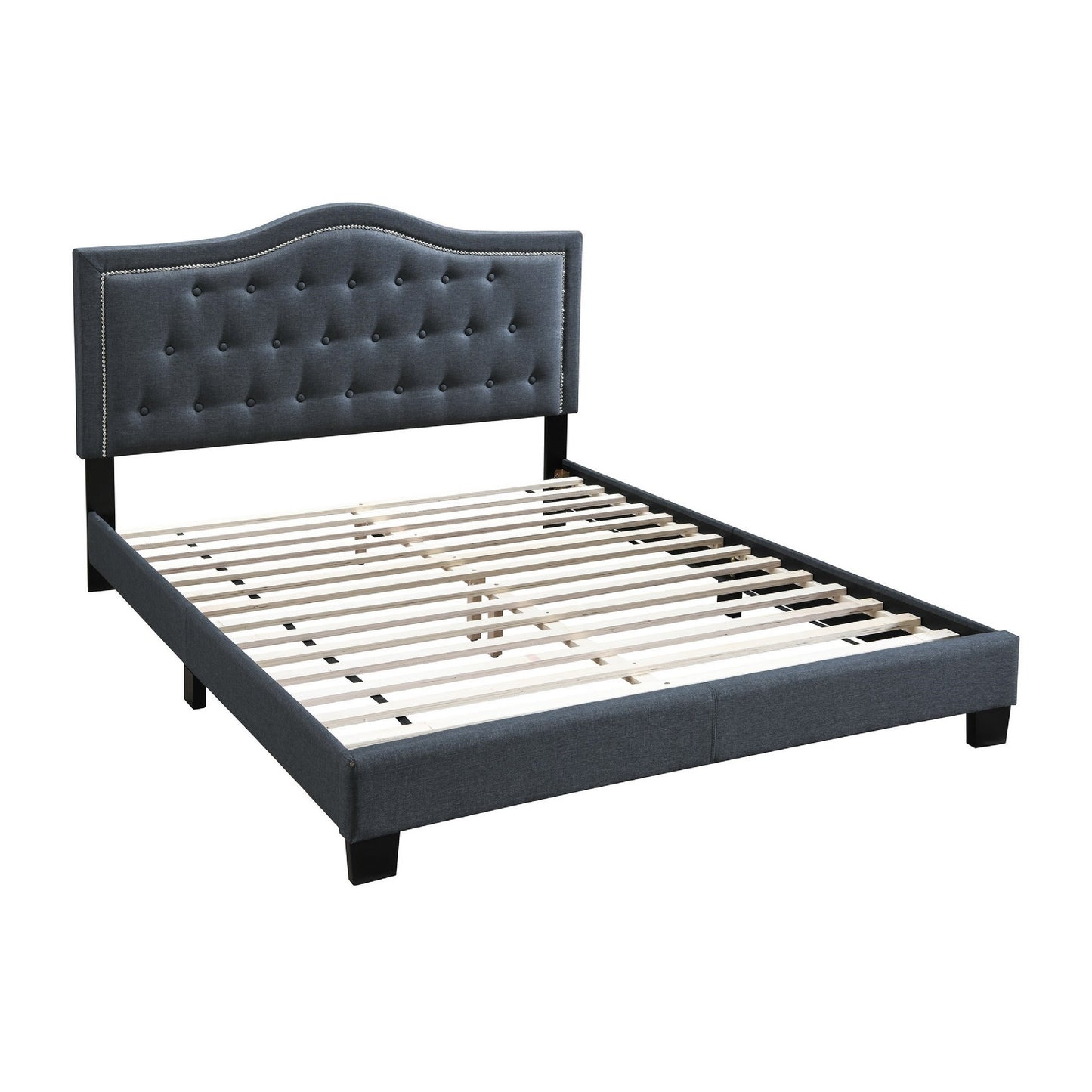 Button Tufted Queen Burlap Bed with Curved Headboard, Charcoal Gray — Chic Home-Decor